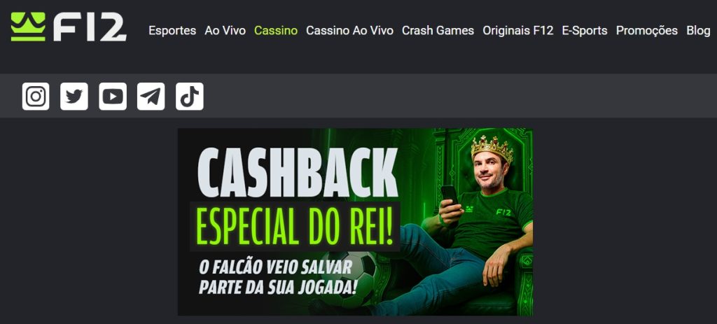 Pagina inicial da f12 bet com promoção de cashback