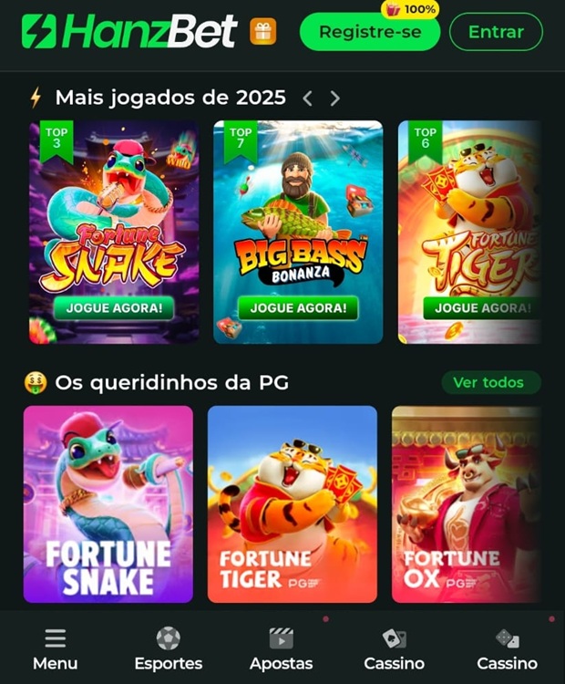 Site da Hanzbet tem a demo fortune snake disponivel